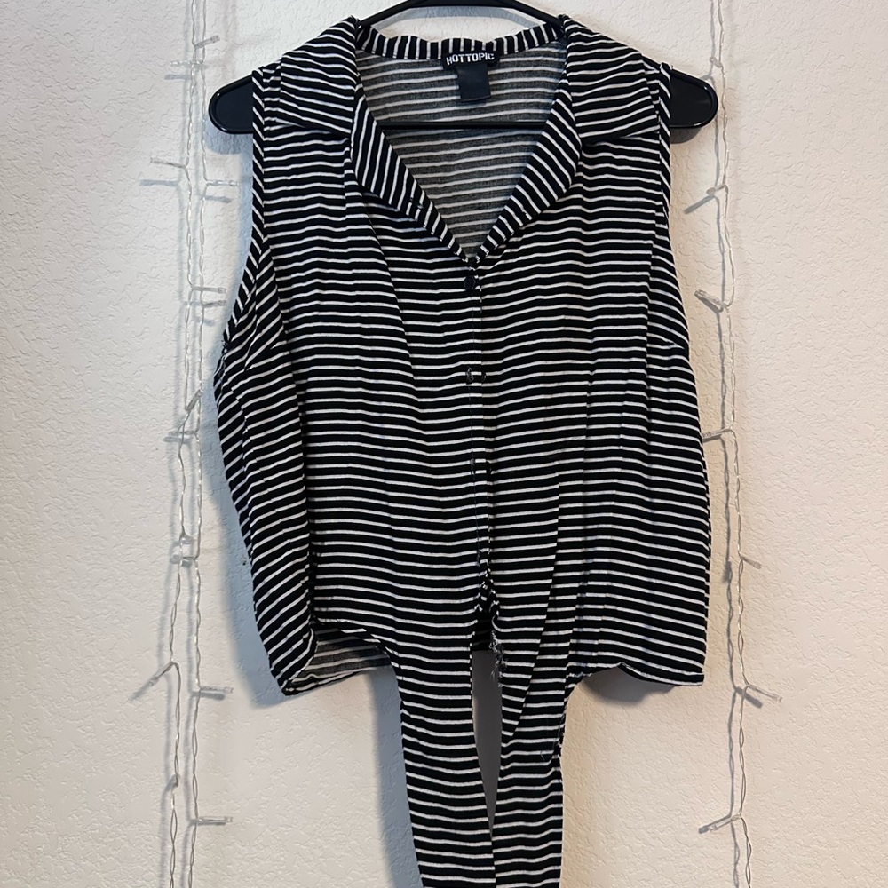 Hot Topic Black and White Striped Jumpsuit